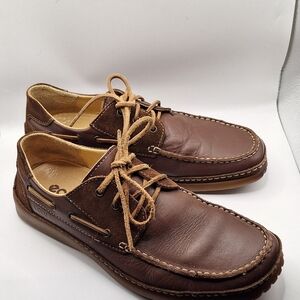 Men's ECCO 10/10.5 Brown Leather Boat Shoes - Classic Lace-Up